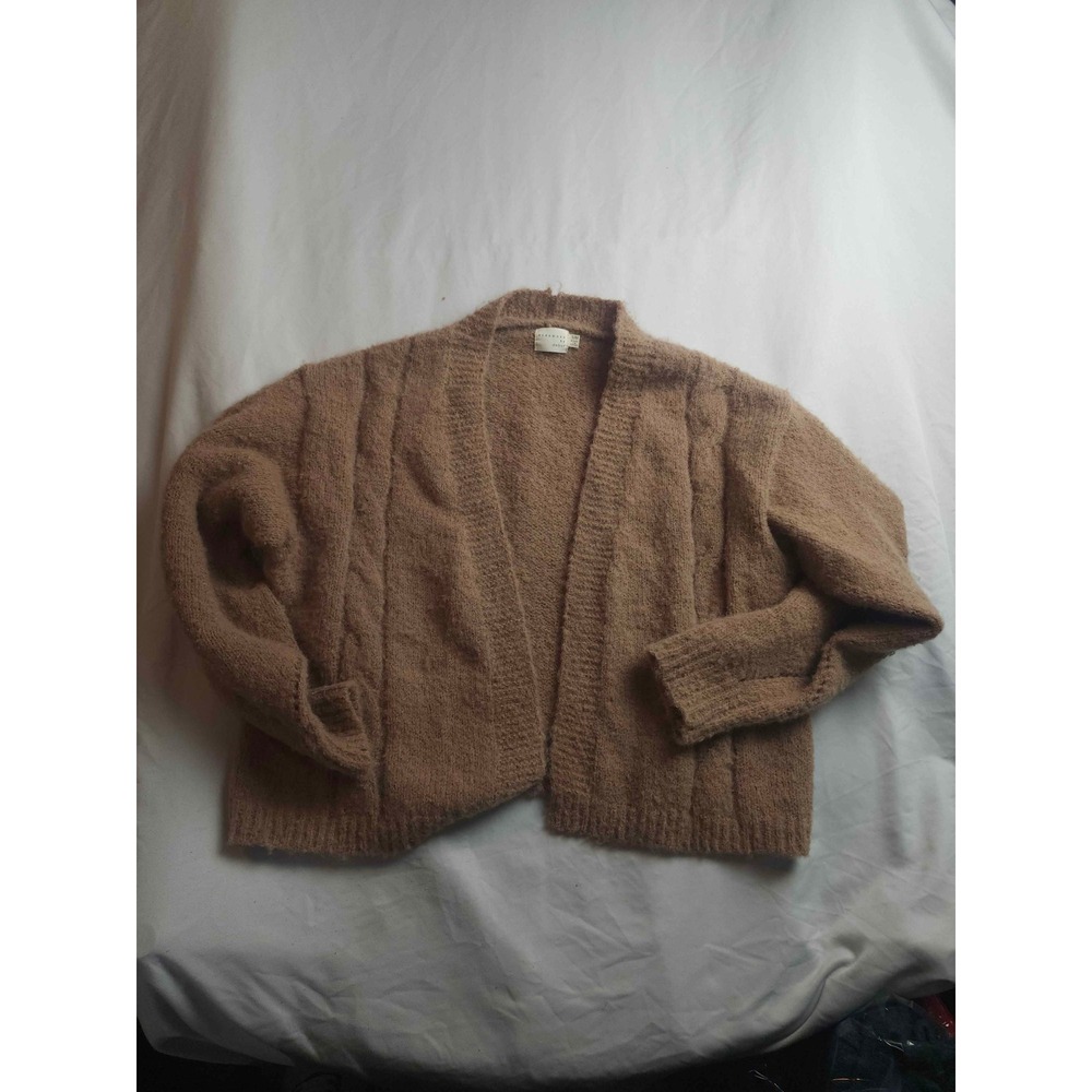 Dreamers‎ by Debut Tan Brown Fuzzy Open Front Ribbed Cardigan Sweater S/M
